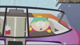 Stan y Cartman destruyen una presa de castores con una lancha