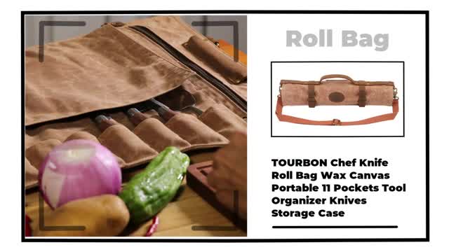 TOURBON Chef Knife Roll Bag Wax Canvas Portable 11 Pockets Tool Organizer Knives Storage Case 