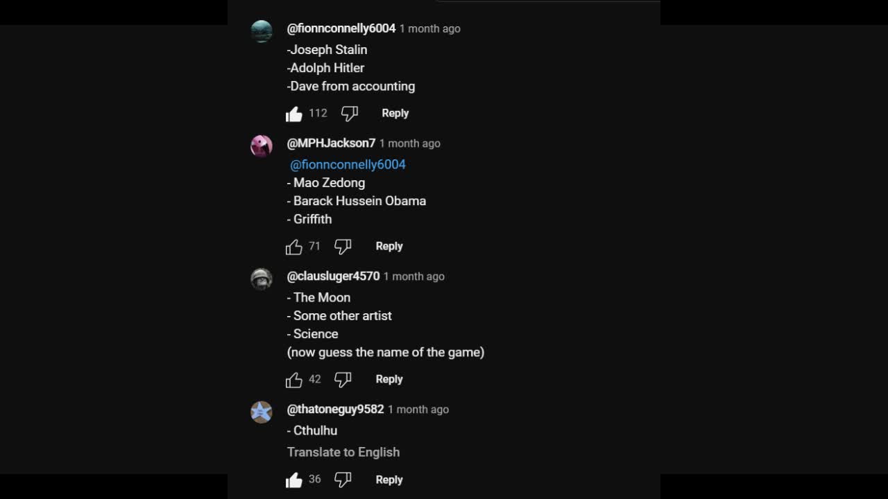 Infamous liberals (YouTube comments)