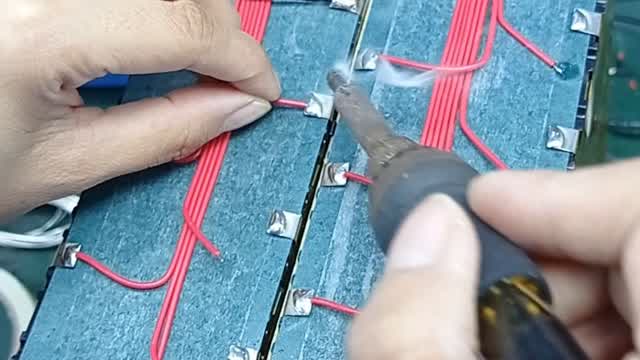 Welding of wires in lithium battery packs.
