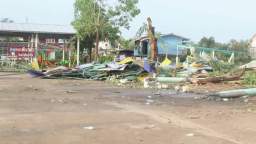 The roof of a school playground collapsed on people during a storm in Phichit province in Thailand