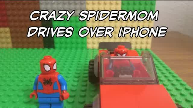Crazy SpiderMom Drives Over iPhone - Lego Parody