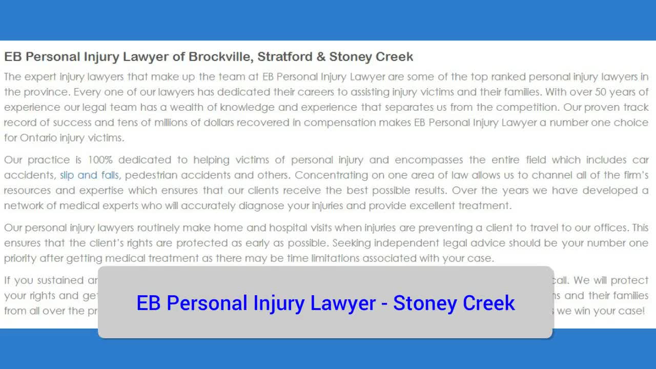 Malpractice Lawyers Stoney Creek - EB Personal Injury Lawyer (800) 289-5079
