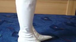 Jana shows her spike heel boots shiny white with buckle