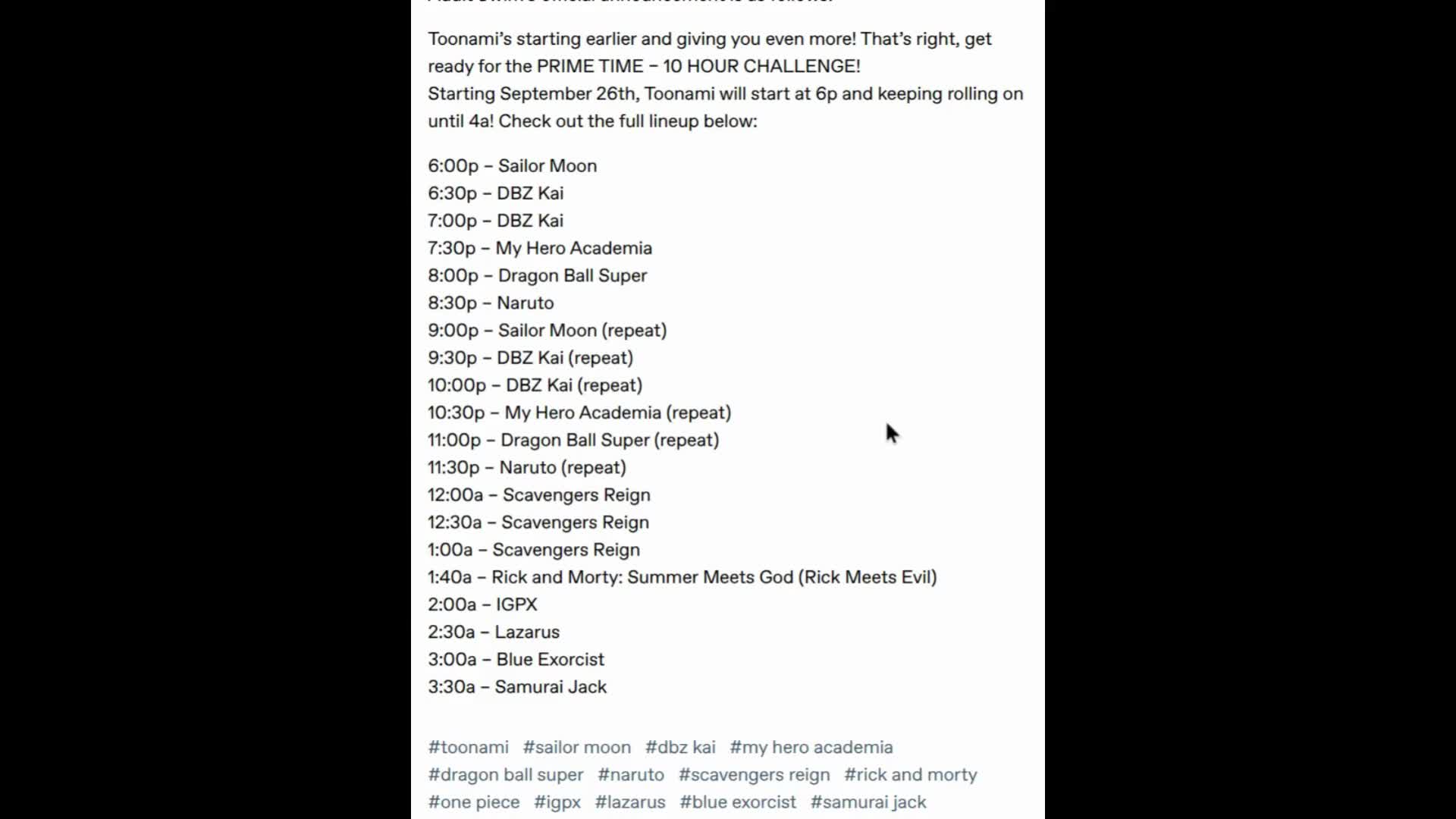 Toonami Will Expand On Adult Swim at 6PM