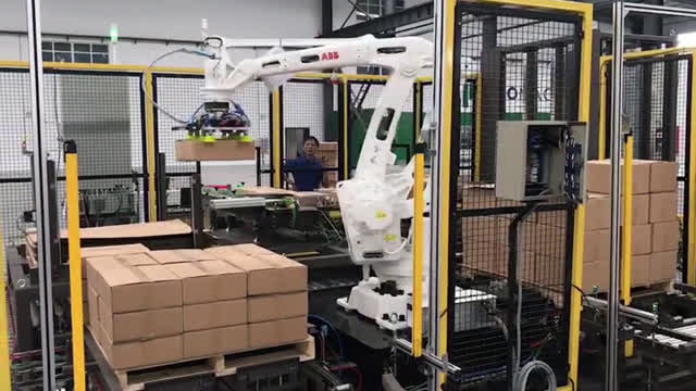 Double line Robot palletizer for half layer of cartons #packaging#robot#palletizer#design#machine