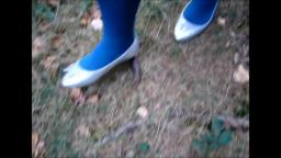 Jana walks with her silver ballerinas in the forest, mud and puddles trailer