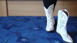 Jana shows her designed blue river western boots white