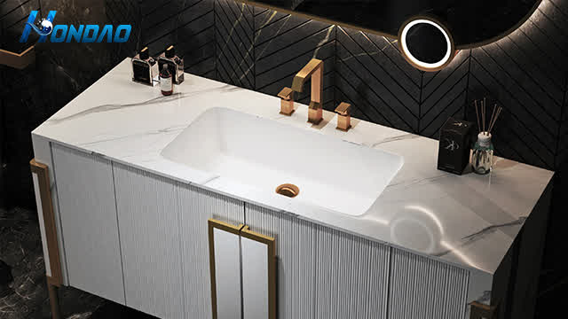 HONDAO Modern Bathroom Cabinet Seamless Artificial Stone Integrated Sink