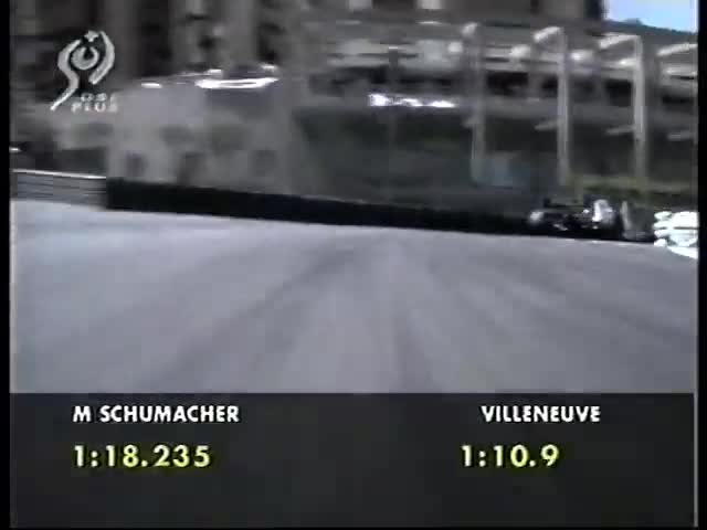 F1 Monaco 1997 Qualifying-Villeneuve touches the barrier
