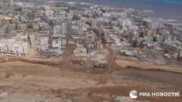 This is what the flood-ravaged Libyan city of Derna looks like from the air.