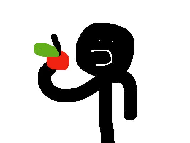 Stickman eats an apple