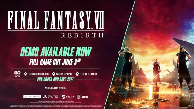 Final Fantasy 7 Rebirth (Nintendo Switch 2,Playstation 5 and X-Box) Available Now Demo Trailer