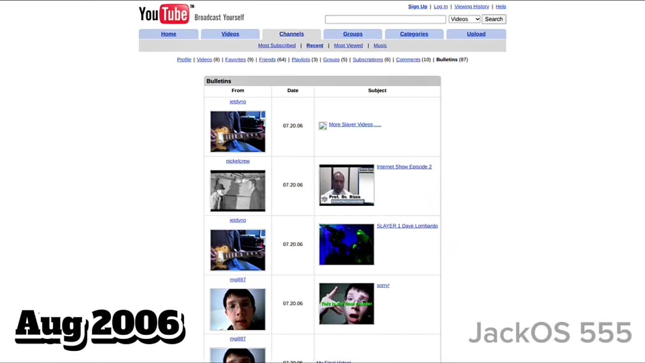Evolution Of YouTube Bulletin Page Timelapse