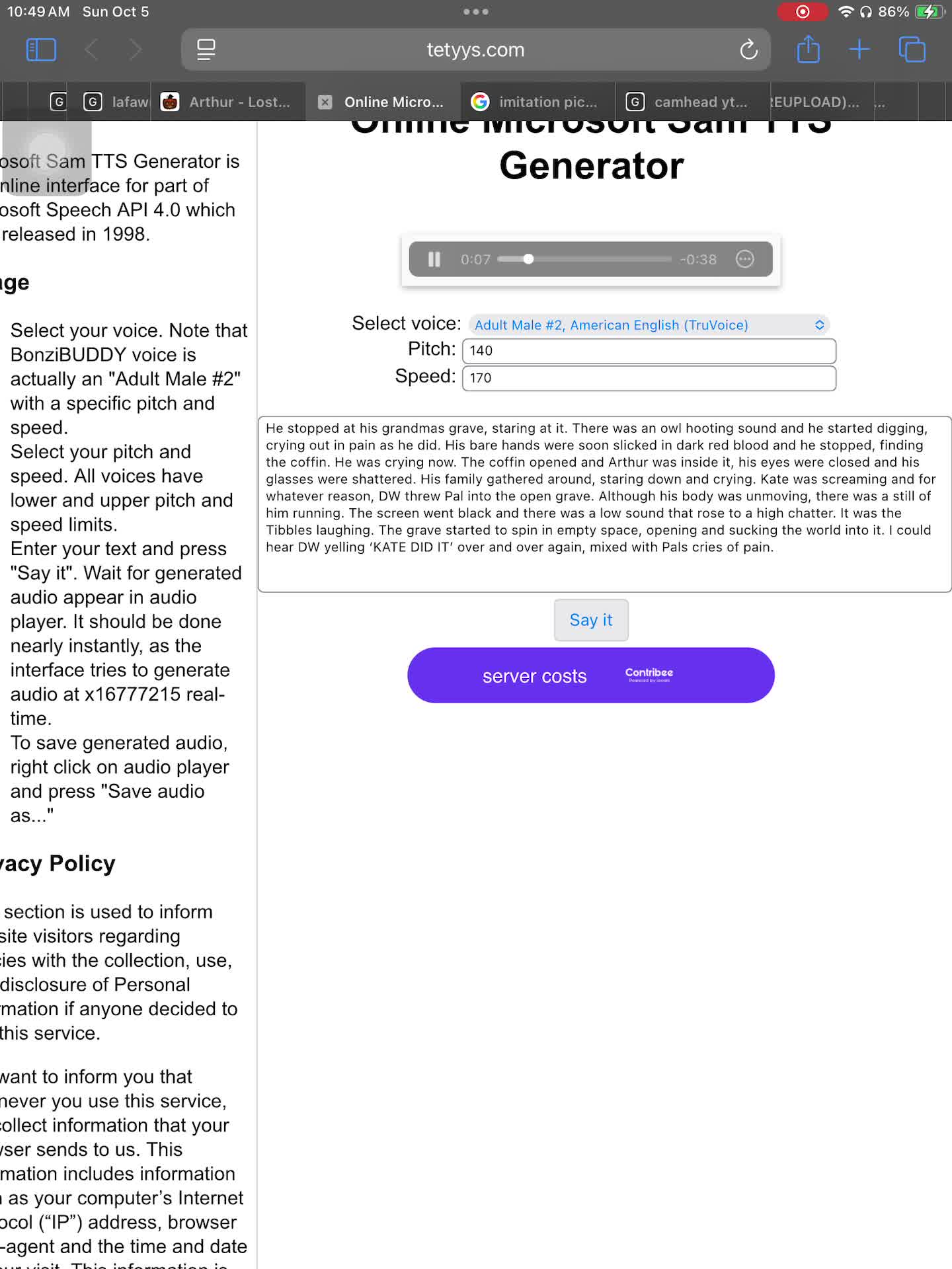Blooper from Creepypasta readings with render