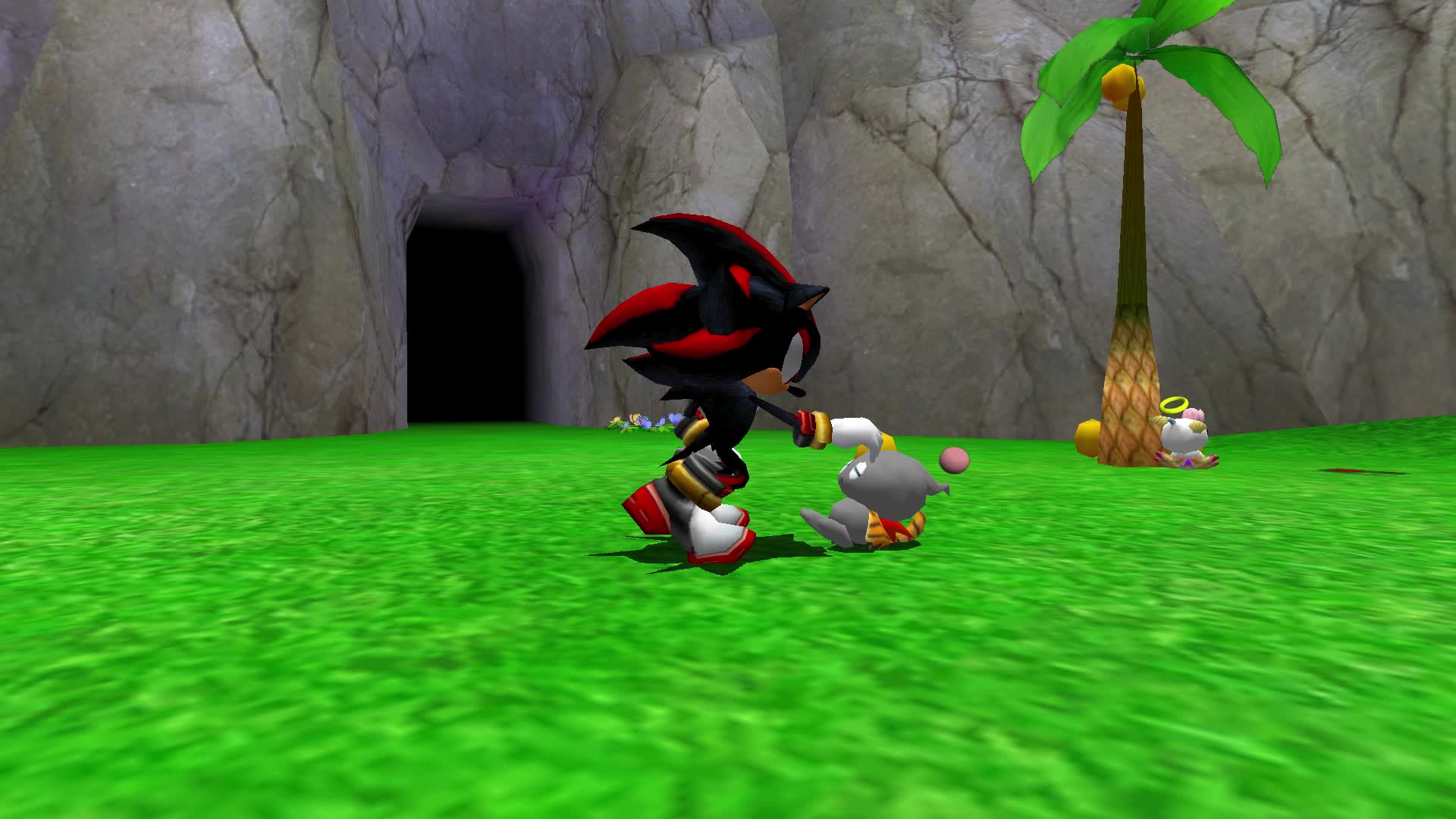 Shadow the hedgehog petting a chao