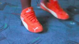 Jana shows her Puma Speed Cat Ferrari suede red white