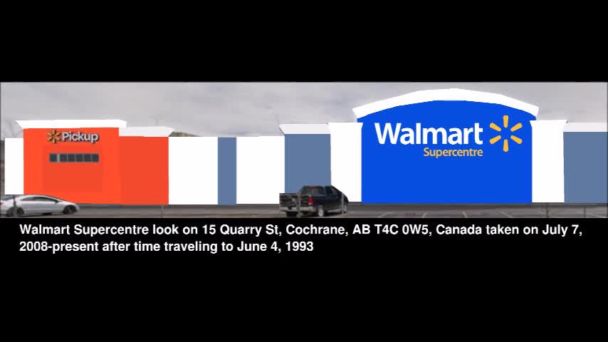how Walmart Supercentre will look like on 15 Quarry St, Cochrane, AB T4C 0W5, Canada when time trave
