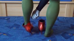 Jana shows her spike high heel Booties Body Flirt red metallic