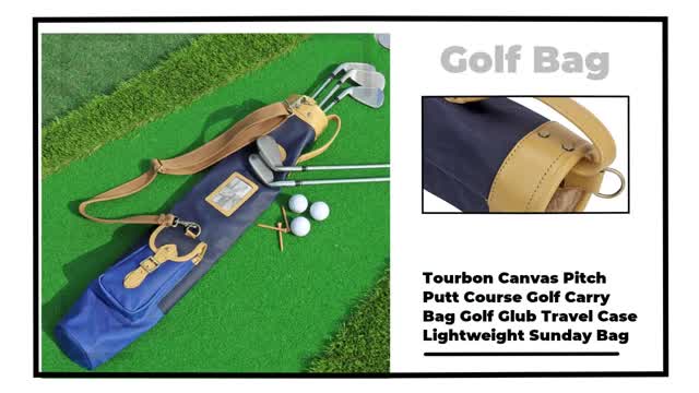 TOURBON Course Practice Golf Club Bag Foldable Travel Golf Case - Canvas and Leather - TB1107CA