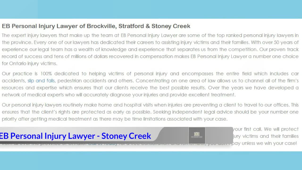 Slip & Fall Lawyer Stoney Creek - EB Personal Injury Lawyer (800) 289-5079