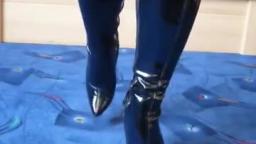 Jana shows her spike high heel stretch boots shiny black