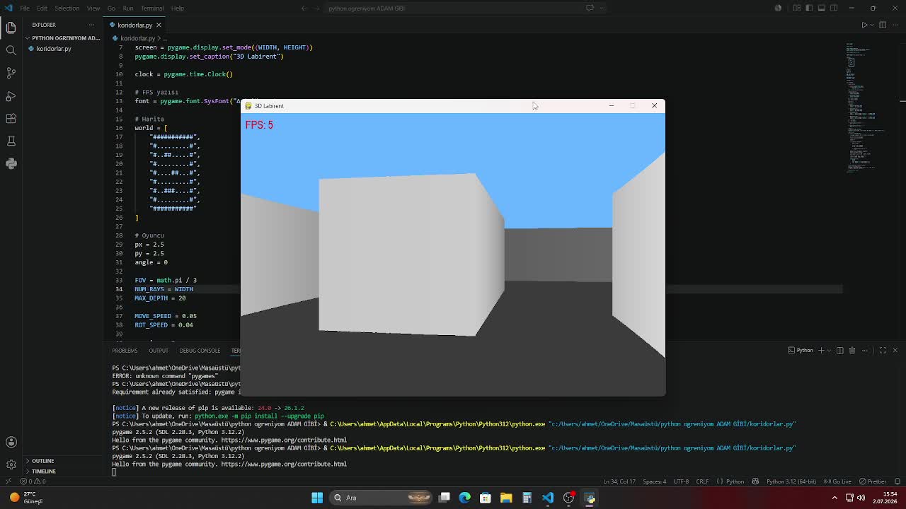 I made a 3D maze using Python and Pygame.