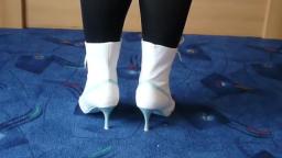Jana shows her spike high heel booties white light blue with lacing