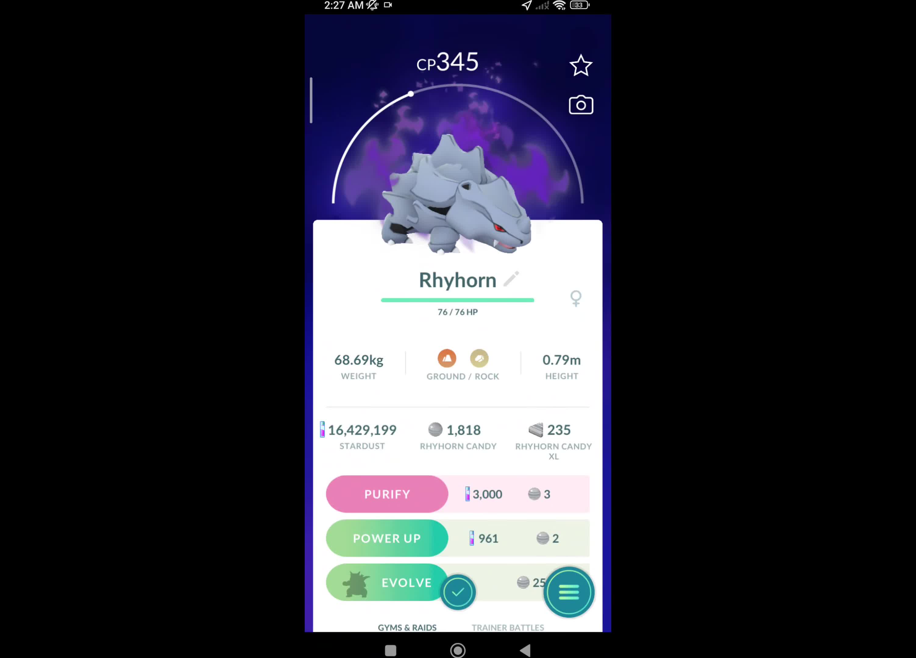 Pokémon GO-Purifying Shadow Rhyhorn