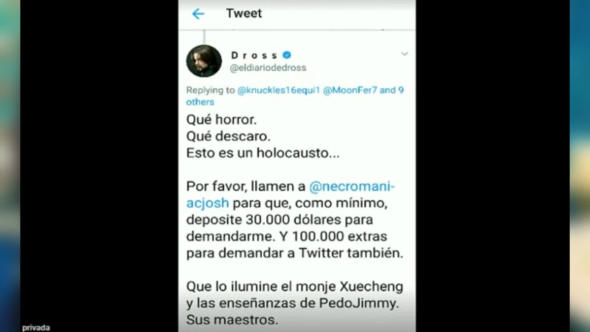 DrossRotzank acosa a Necromaniac por Twitter. DrossRotzank acosa a Necromaniac por Twitter.