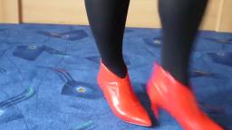 Jana shows her spike high heel ankle booties shiny red