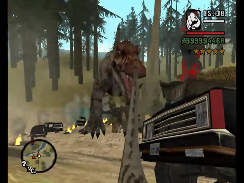 GTA San Andreas - Dinosaur and King Kong vs COPS + CJ + Billy [iJWlLk2HaDY]