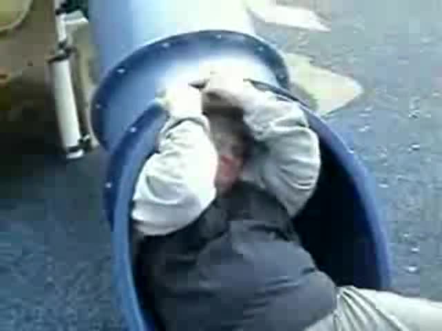 Grandma stuck in slide