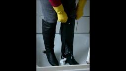 Jana fills and messy her gray heel Graceland overknee boots in the shower trailer