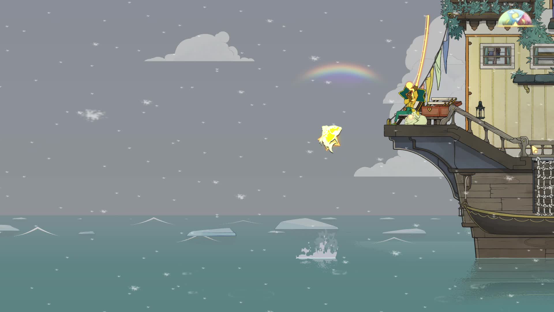 Spiritfarer - Pesca en día nevado con una sorpresa ruidosa Spiritfarer - Pesca en día nevado con una sorpresa ruidosa