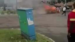 In South Africa, a burning car without a driver rammed a gas station