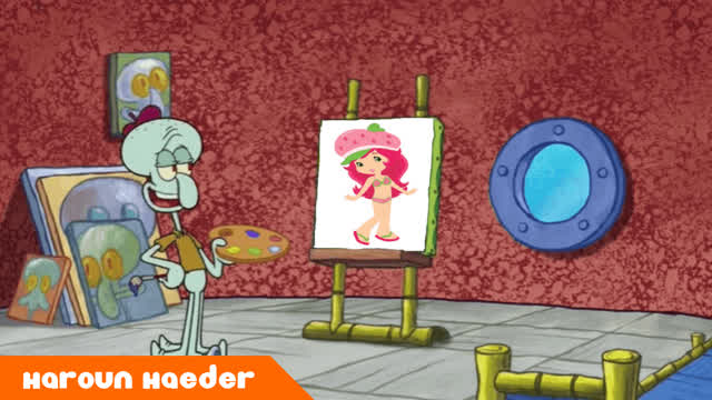 Squidward Messes up his Strawberry Shortcake in a Bikini Painting due to SpongeBob
