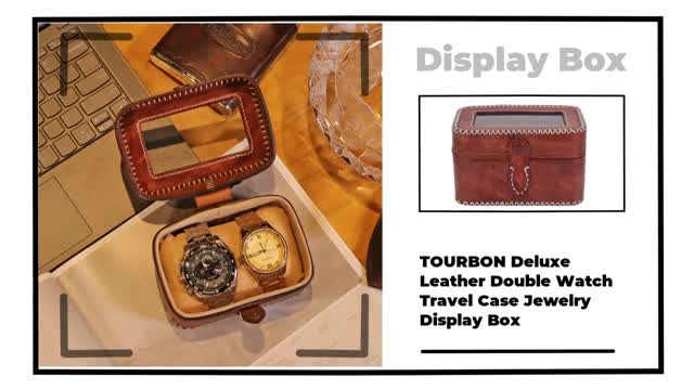 TOURBON Deluxe Leather Double Watch Travel Case Jewelry Display Box