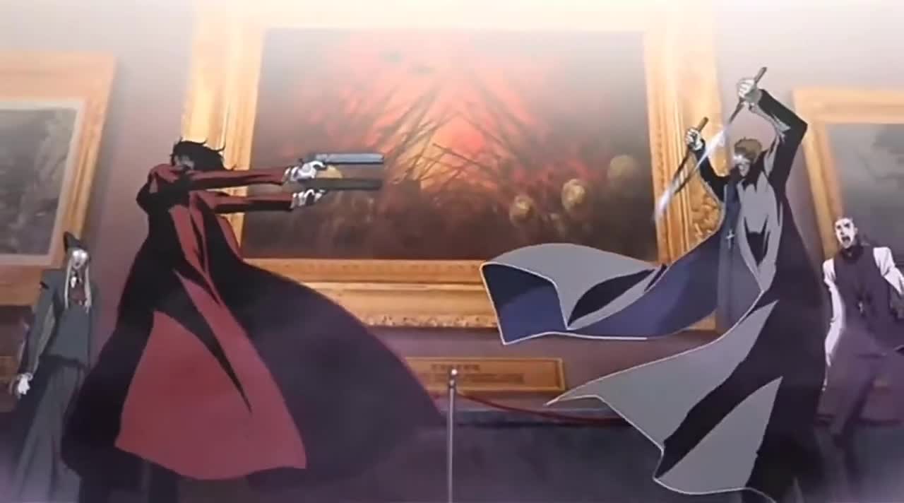 Seras interrupts the fight between Alucard and Alexander Anderson