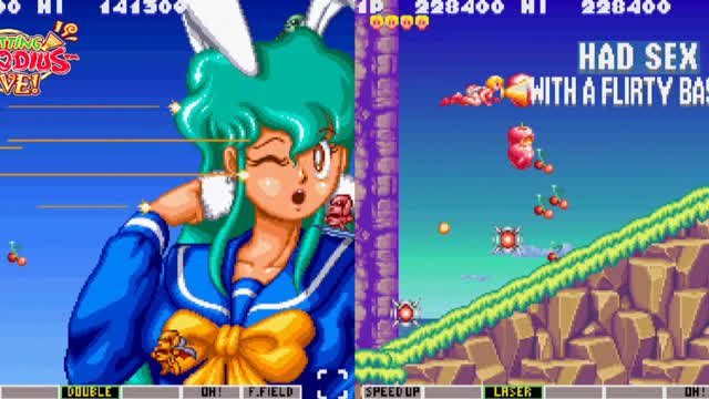 Jikkyou Oshaberi Parodius (Super Nintendo) Funny Moments - Blasting away cute School girls