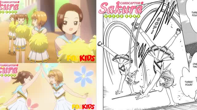 Cardcaptor Sakura Clear Card - Sakura Kinomoto at Aerobics Cheerleading Practice (Anime Vs Manga)