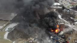 In the United States, a train with dangerous substances derailed and caught fire