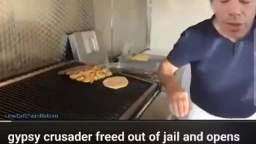 Gypsy crusader gets bailed out of jail and opens an kebab stand
