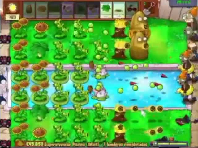 Plantas contra zombies - supervivencia piscina dificil (1/2)