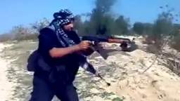 Stupid Arab Shoots AK until it explodes - GUN FAIL