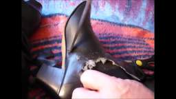 Janas friend cuts her black heel leather boots from feet trailer