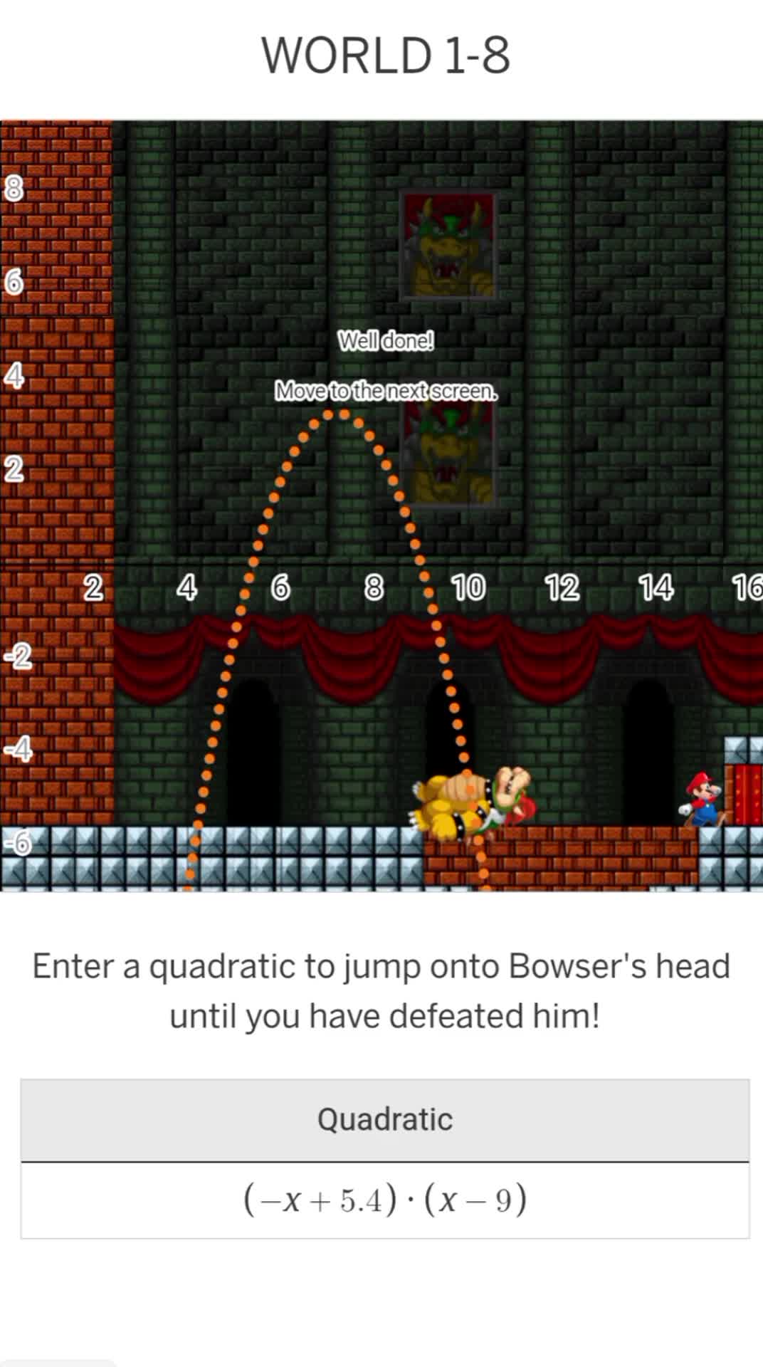 Mario beats Bowser in Mario quadratics