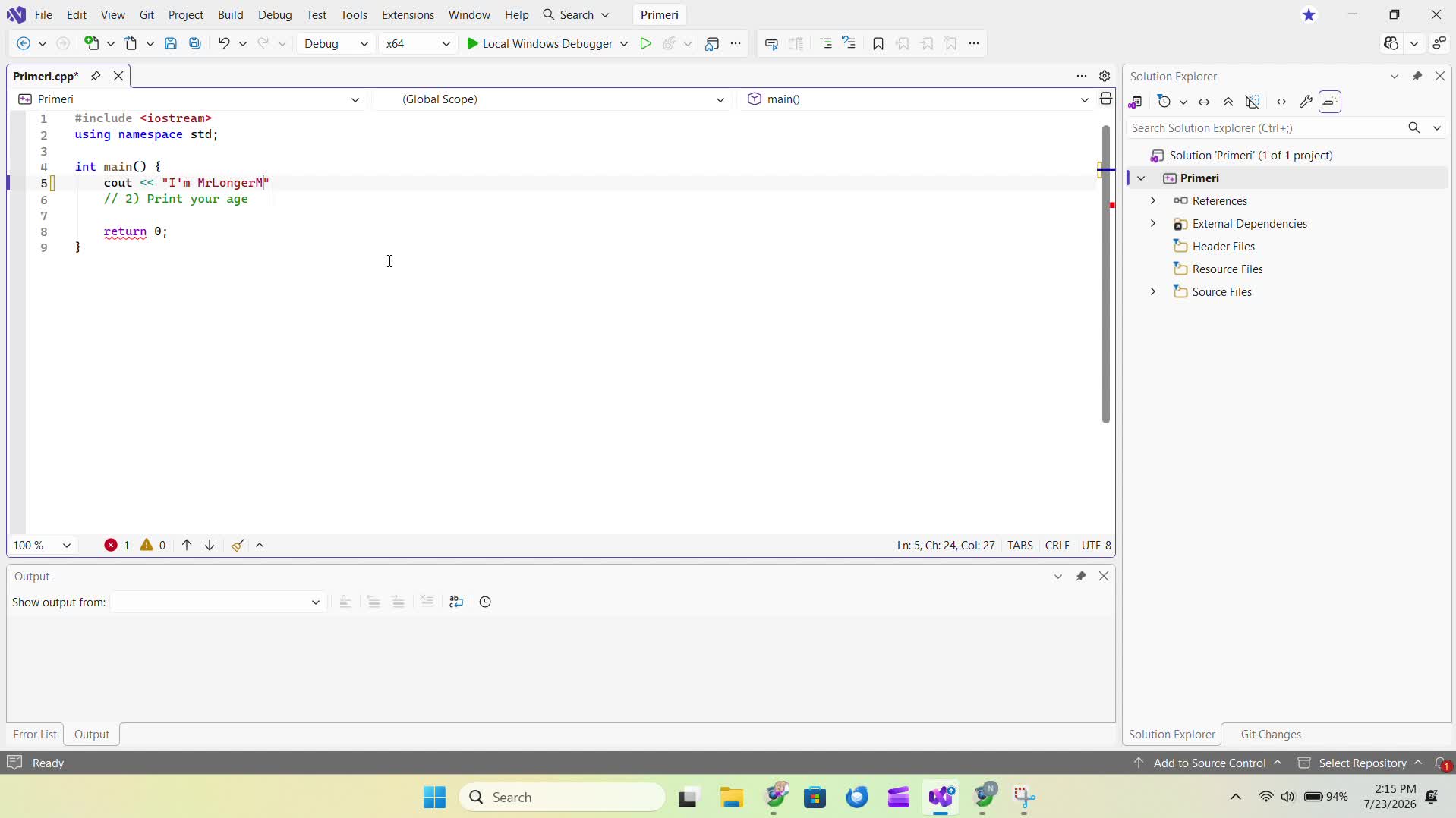 Doing task C++ from w3 schools