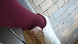 Jana make a shoeplay with her Puma Big Cat white red with rhinestones