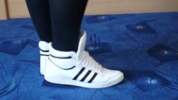 Jana shows her Adidas Top Ten Hi shiny white black